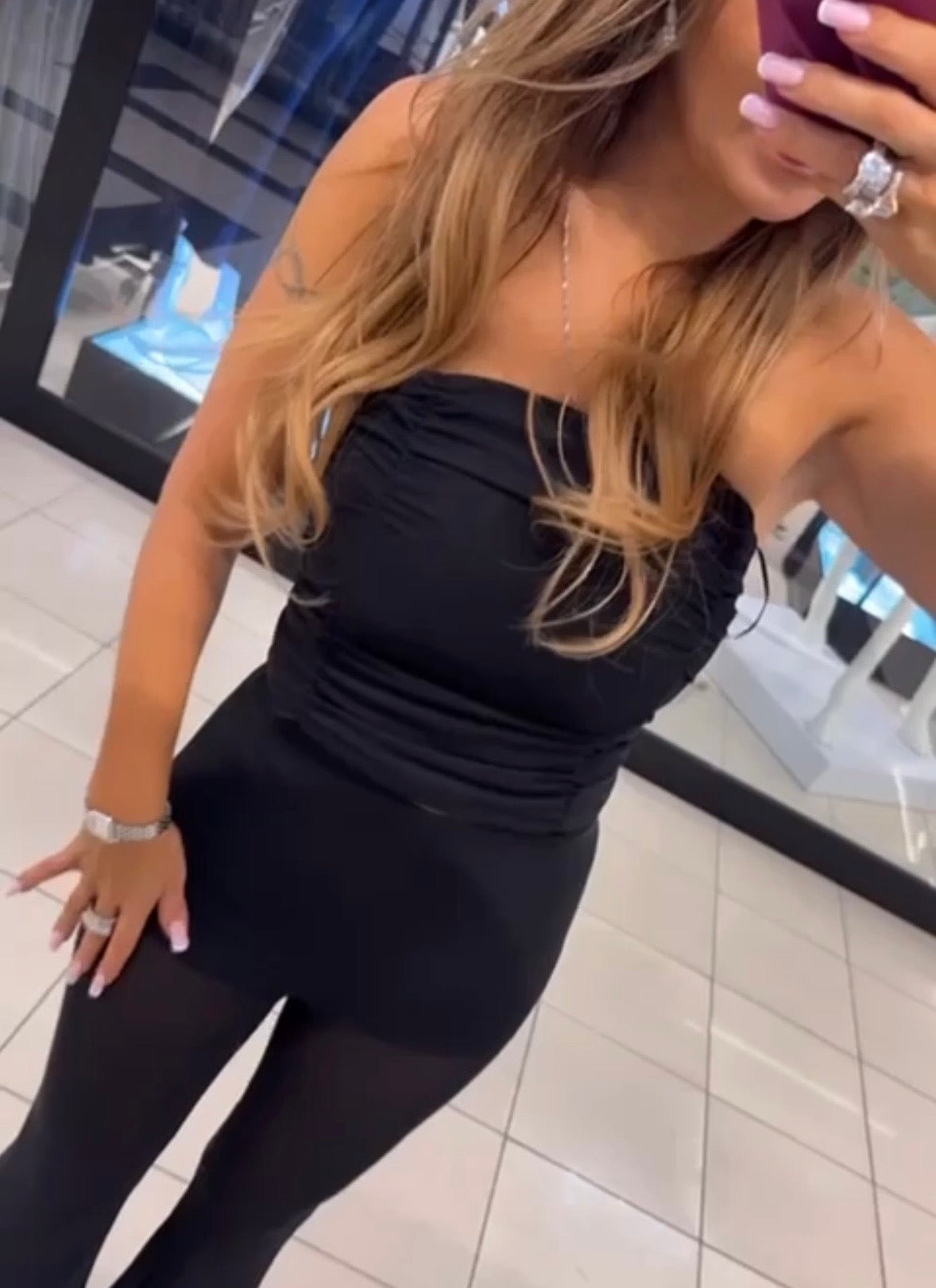 Dana Ruched Mesh Top in Black, styled view