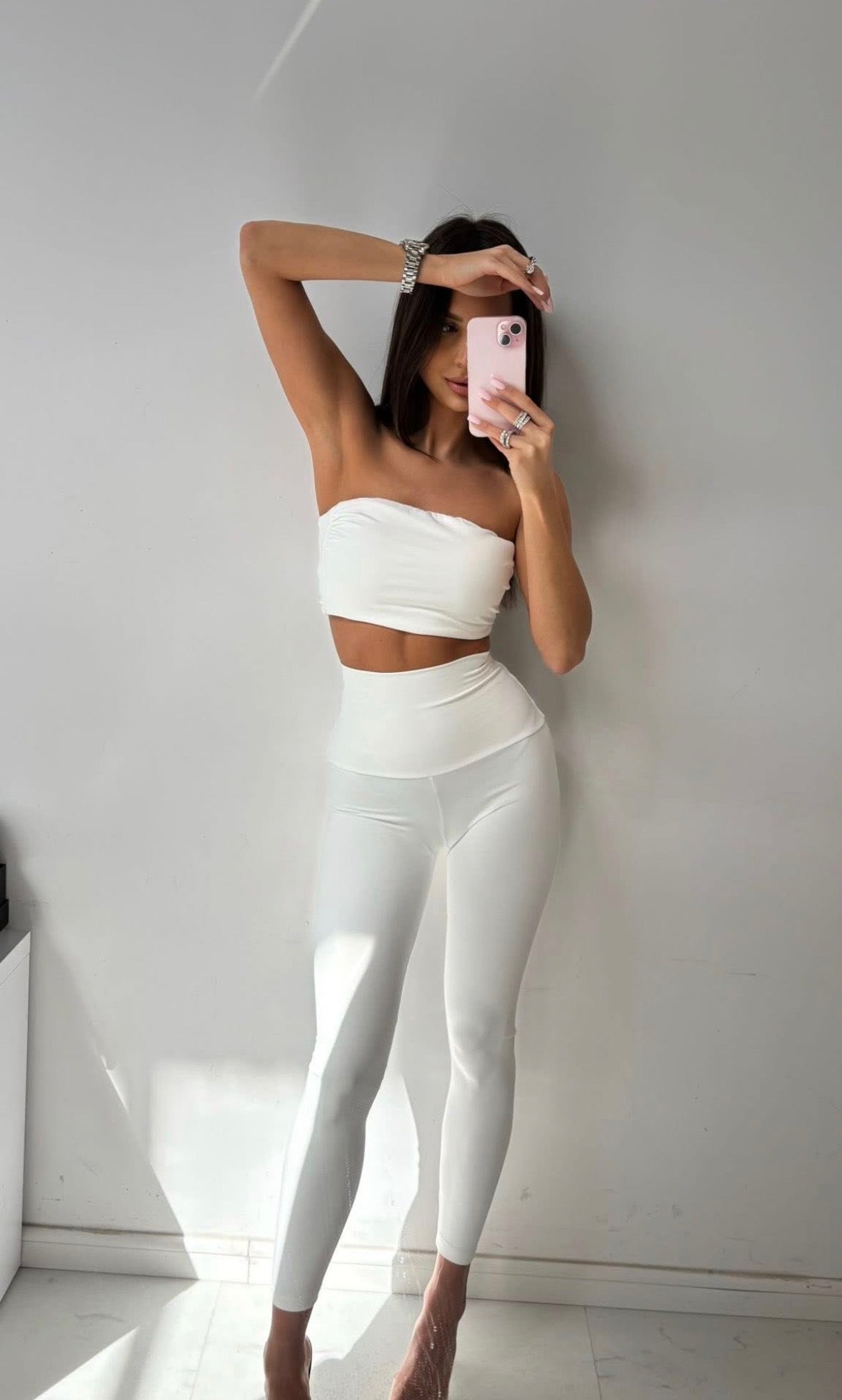 Lexi Sculpt Leggings in White, full-length front view