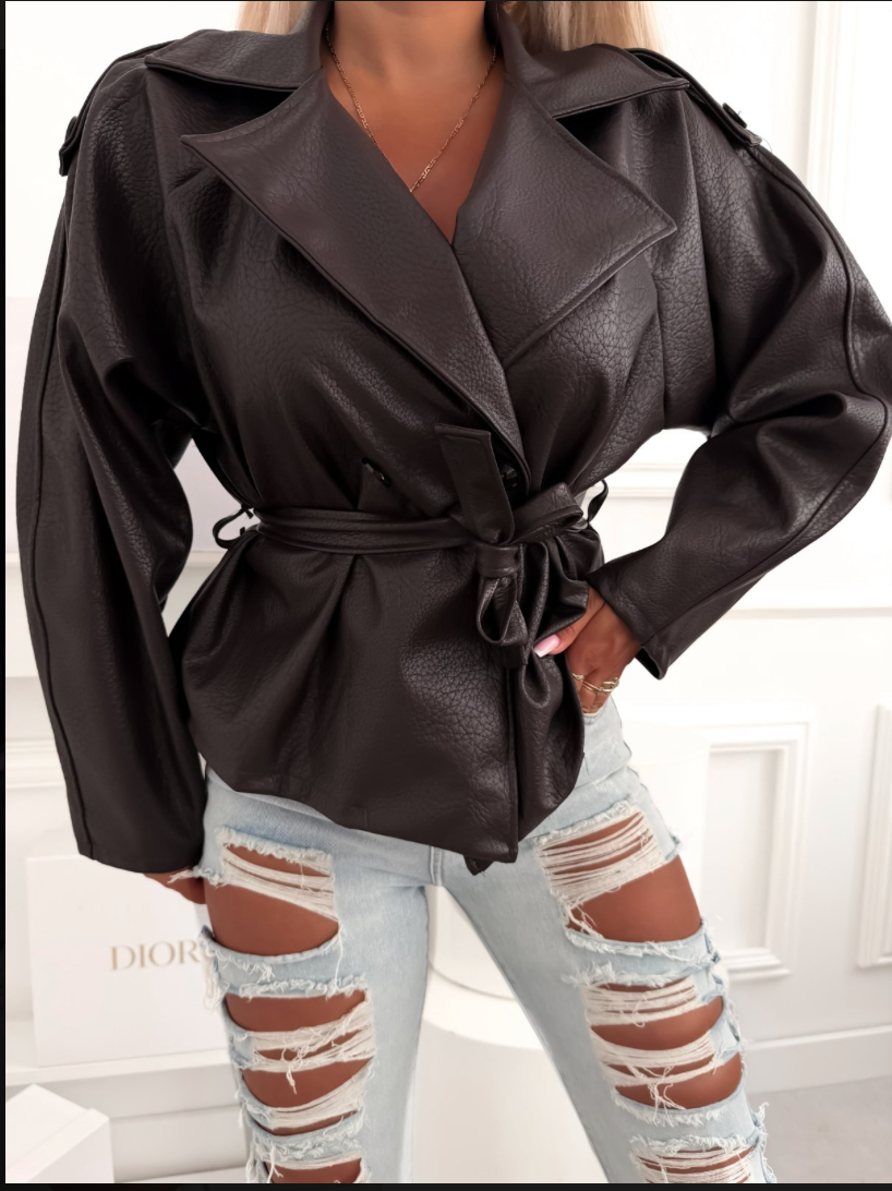 Serena Faux Leather Belted Jacket