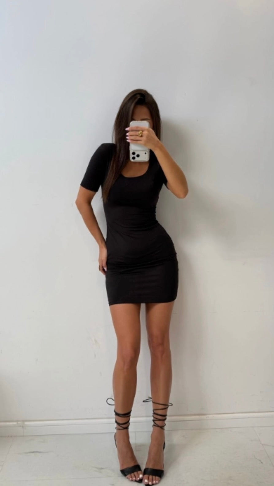Laura Sculpt Mini Dress in Black, front view