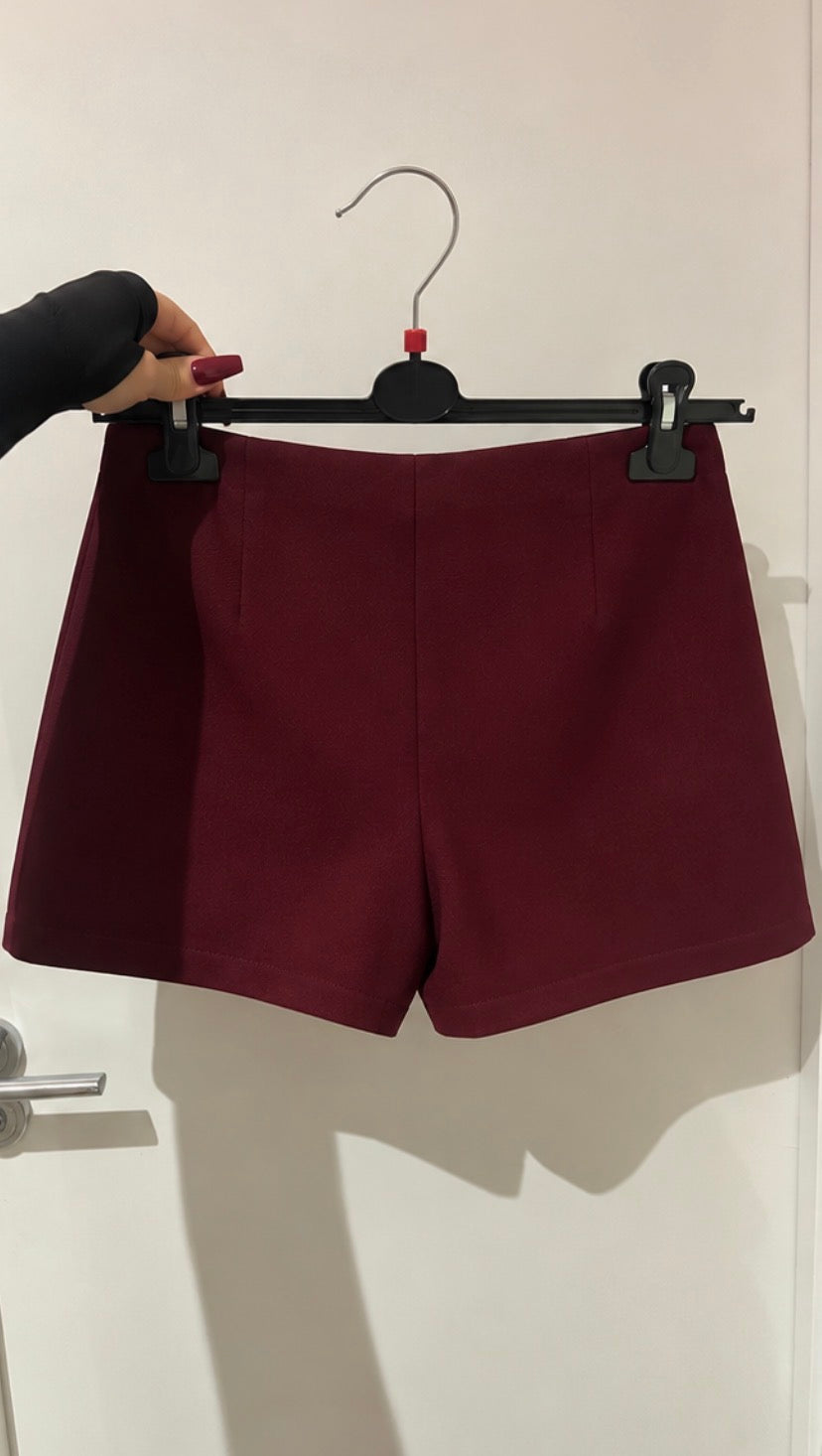 Willow Tailored Skort in Burgundy, back shorts garment view